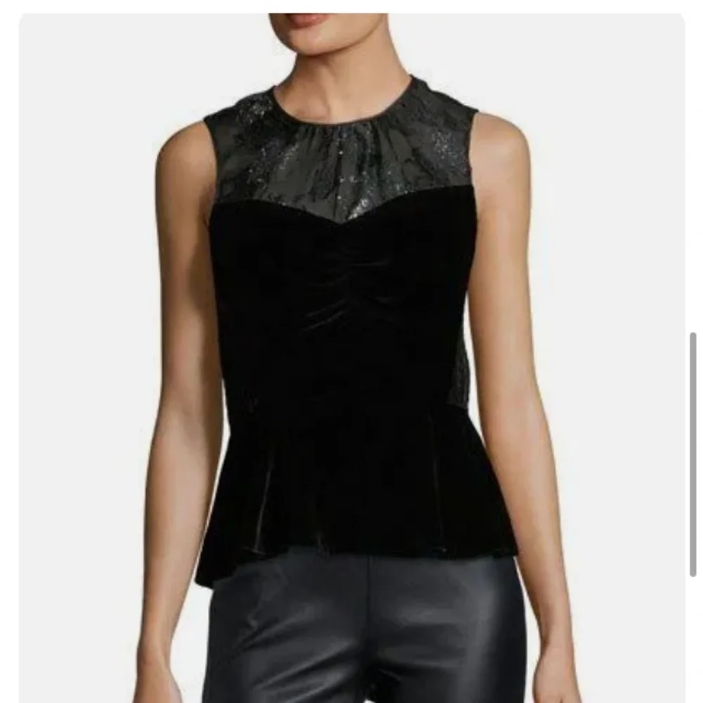 Rebecca Taylor velvet floral organza peplum top size 6 - Picture 6 of 8